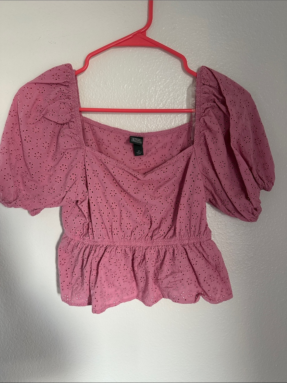 wild fable Pink Eyelet Peplum Puff Sleeve Top